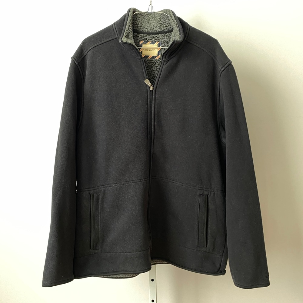 GH Bass & Co sz L Mens Black Full Zip Fleece Lined Jacket Sherpa Collar Outddoor